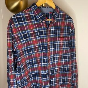 Izod Men's Casual Plaid Shirt - Red and Blue